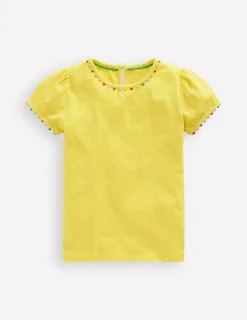 Tops & T-Shirts-Boden Ali Puff Sleeve Pom T-shirt-Pineapple Yellow PineappleYellow