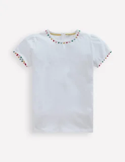 Tops & T-Shirts-Boden Ali Puff Sleeve Pom T-shirt- White