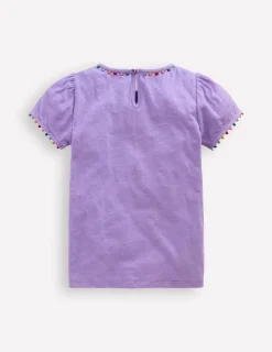 Tops & T-Shirts-Boden Ali Puff Sleeve Pom T-shirt-Lavender Purple LavenderPurple