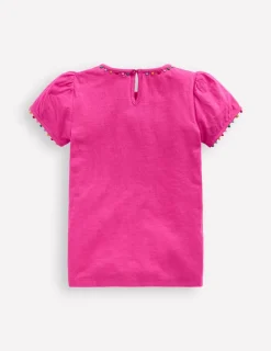 Tops & T-Shirts-Boden Ali Puff Sleeve Pom T-shirt-Flamingo Pink FlamingoPink