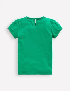 Tops & T-Shirts-Boden Ali Puff Sleeve Pom T-shirt-Bright Emerald BrightEmerald
