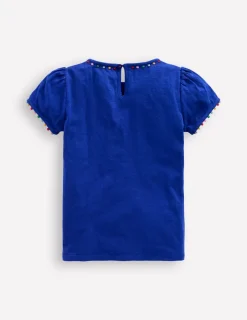Tops & T-Shirts-Boden Ali Puff Sleeve Pom T-shirt-Bright Blue BrightBlue