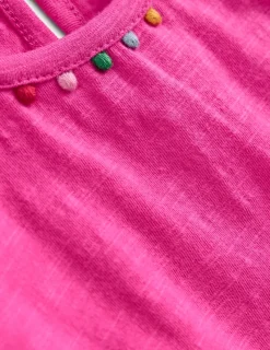 Tops & T-Shirts-Boden Ali Puff Sleeve Pom T-shirt-Flamingo Pink FlamingoPink