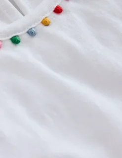 Tops & T-Shirts-Boden Ali Puff Sleeve Pom T-shirt- White