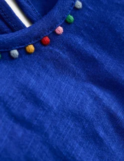 Tops & T-Shirts-Boden Ali Puff Sleeve Pom T-shirt-Bright Blue BrightBlue