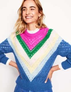 Sweaters & Cardigans-Boden Alice Fluffy Raglan Sweater-Blue and Pink Chevron BlueandPinkChevron
