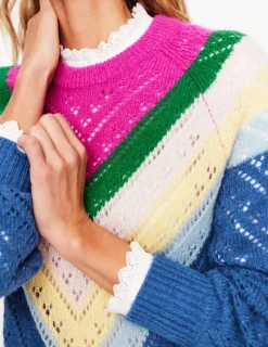 Sweaters & Cardigans-Boden Alice Fluffy Raglan Sweater-Blue and Pink Chevron BlueandPinkChevron