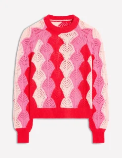 Sweaters & Cardigans-Boden Alice Fluffy Raglan Sweater-Poppy Red/ Chalk/ Tickled Pink PoppyRed/Chalk/TickledPink