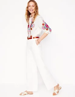 Tops & Blouses-Boden Alicia Linen Top-White, Floral Embroidery White,FloralEmbroidery