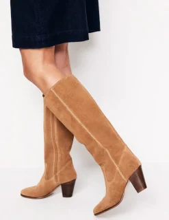 Heels | Boots-Boden Almond Toe Heeled Knee Boots- Tan