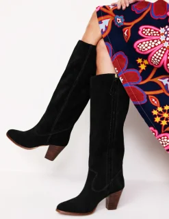 Boots | Heels-Boden Almond Toe Heeled Knee Boots- Black