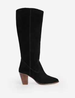 Boots | Heels-Boden Almond Toe Heeled Knee Boots- Black