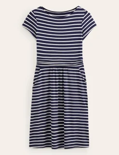 Dresses & Jumpsuits | Short-Boden Amelie Jersey Dress-Navy, Ivory Stripe Navy,IvoryStripe