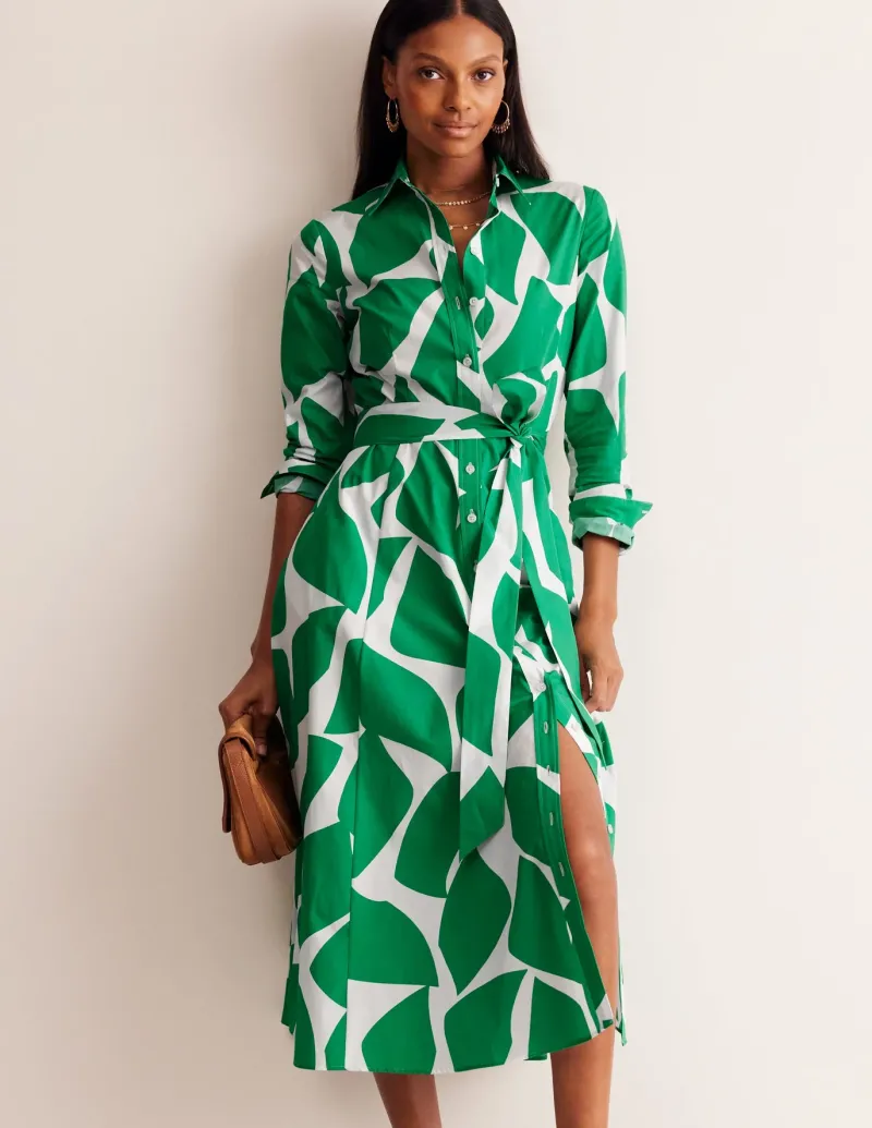 Petite Dresses | Midi-Boden Amy Cotton Midi Shirt Dress-Green Tambourine, Terazzo GreenTambourine,Terazzo