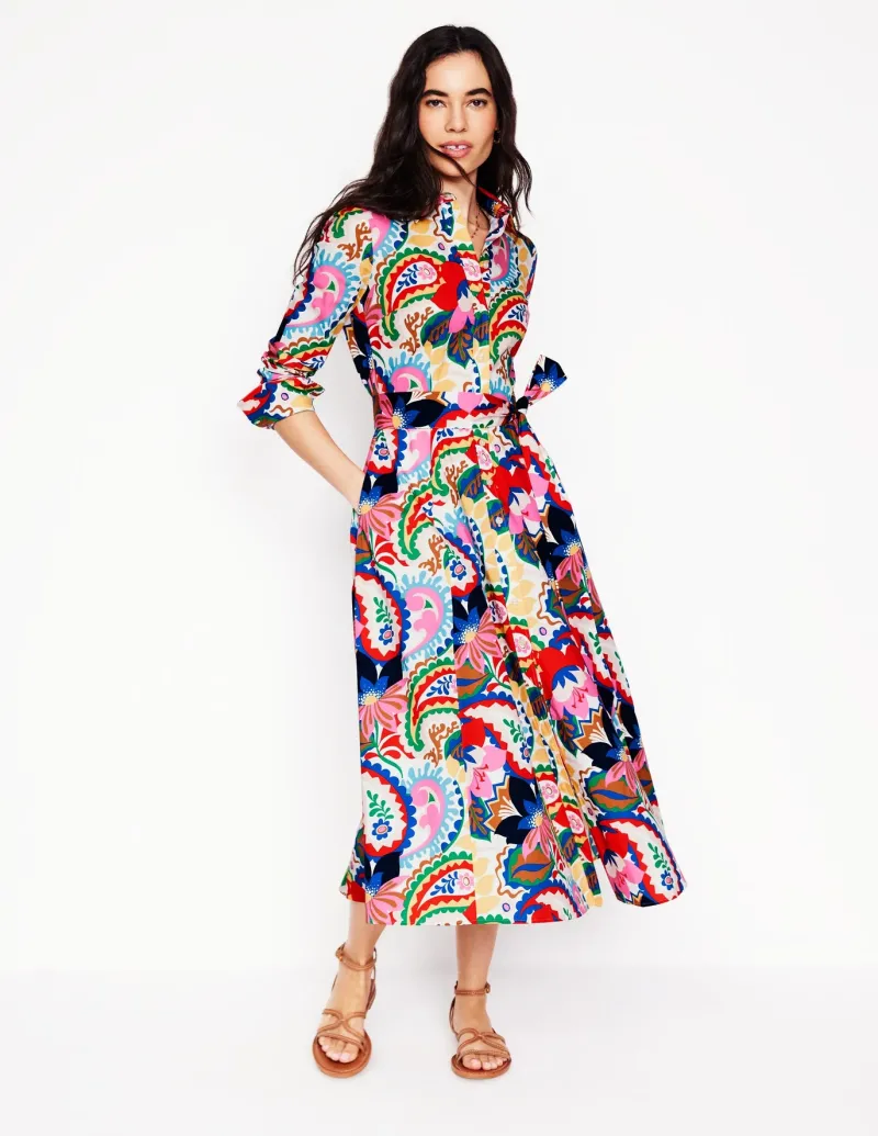 Petite Dresses | Midi-Boden Amy Cotton Midi Shirt Dress-Ivory, Botanical Paisley Ivory,BotanicalPaisley