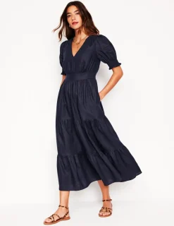 Dresses & Jumpsuits | Midi-Boden Anna Linen Tiered Midi Dress- Navy