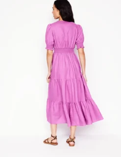 Dresses & Jumpsuits | Midi-Boden Anna Linen Tiered Midi Dress-Foxglove Purple FoxglovePurple
