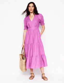 Dresses & Jumpsuits | Midi-Boden Anna Linen Tiered Midi Dress-Foxglove Purple FoxglovePurple