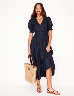 Dresses & Jumpsuits | Midi-Boden Anna Linen Tiered Midi Dress- Navy
