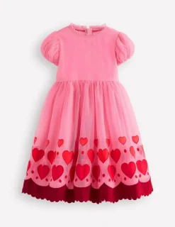 Dresses-Boden Appliqué Hem Tulle Dress-Bubblegum Pink Hearts BubblegumPinkHearts