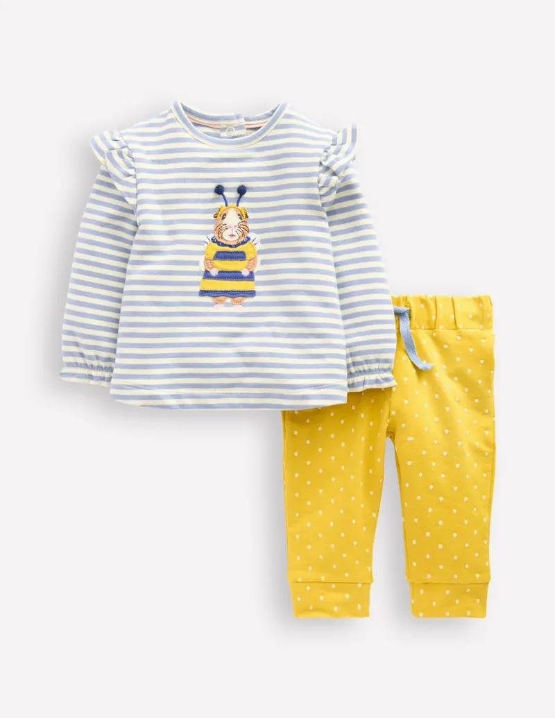 Playsuits & Rompers-Boden Appliqué Jersey Play Set-Vintage Blue and Ivory Stripe VintageBlueandIvoryStripe