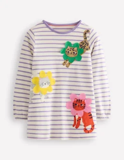 Tunics | Tops & T-Shirts-Boden Appliqué Jersey Tunic-Aster Purple / Ivory Cats