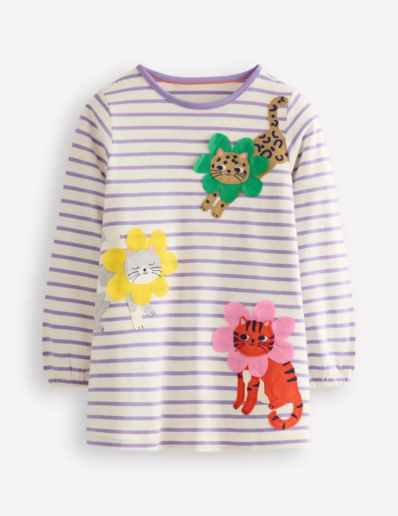 Tunics | Tops & T-Shirts-Boden Appliqué Jersey Tunic-Aster Purple / Ivory Cats