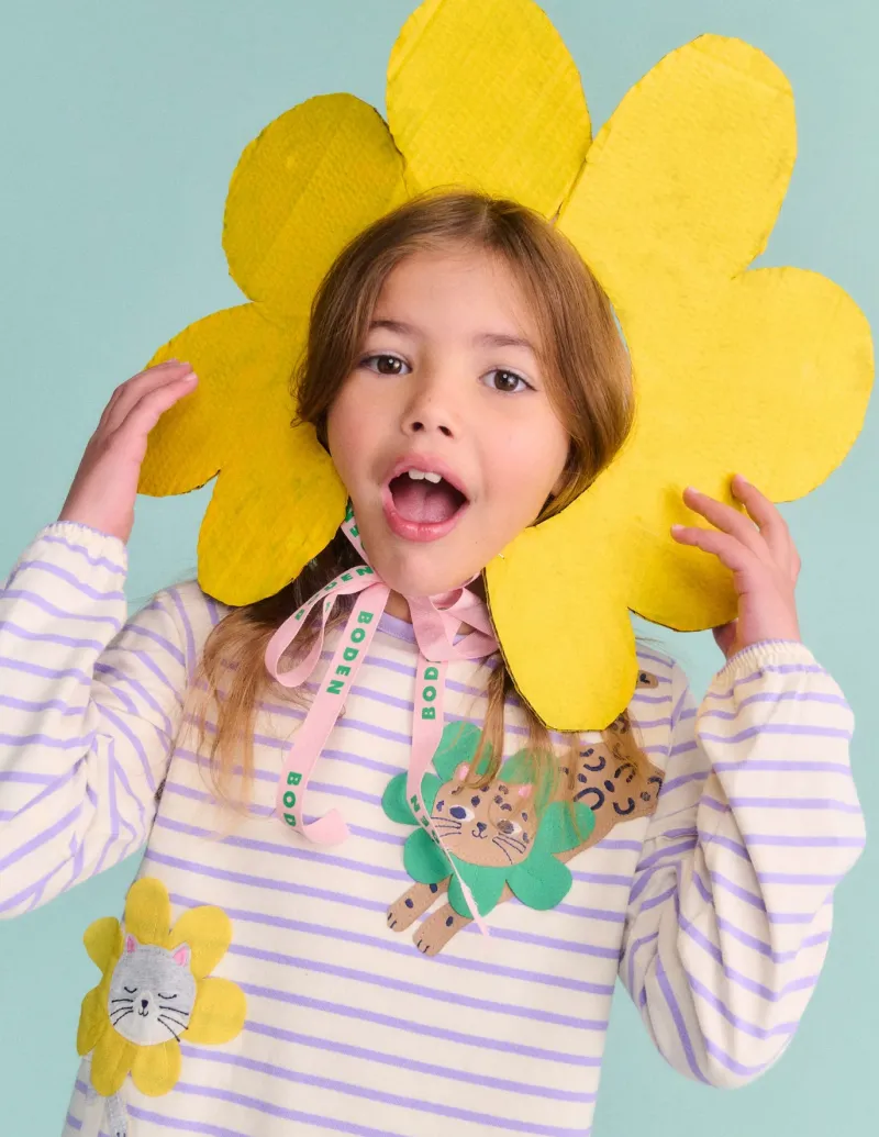 Tunics | Tops & T-Shirts-Boden Appliqué Jersey Tunic-Aster Purple / Ivory Cats