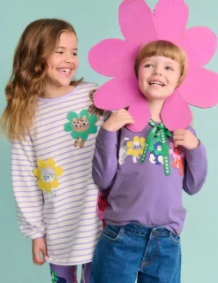 Tunics | Tops & T-Shirts-Boden Appliqué Jersey Tunic-Aster Purple / Ivory Cats