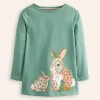 Tops & T-Shirts | Tunics-Boden Appliqué Jersey Tunic-Eucalyptus Bunny EucalyptusBunny
