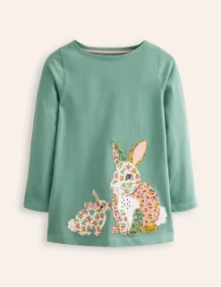Tops & T-Shirts | Tunics-Boden Appliqué Jersey Tunic-Eucalyptus Bunny EucalyptusBunny