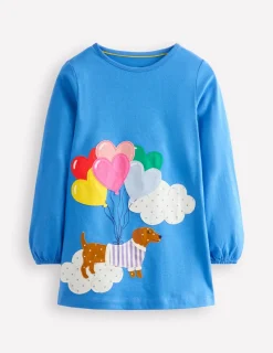 Tops & T-Shirts | Tunics-Boden Appliqué Jersey Tunic-Peacock Plume Blue Dog PeacockPlumeBlueDog