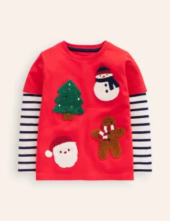 Tops, T-Shirts & Polos-Boden Applique Mock Sleeve T-Shirt-Poppy Red Christmas PoppyRedChristmas