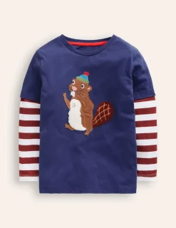 Tops, T-Shirts & Polos-Boden Applique Mock Sleeve T-Shirt-Starboard Blue Beaver StarboardBlueBeaver