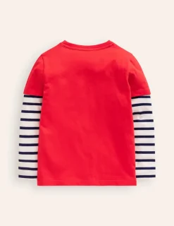 Tops, T-Shirts & Polos-Boden Applique Mock Sleeve T-Shirt-Poppy Red Christmas PoppyRedChristmas
