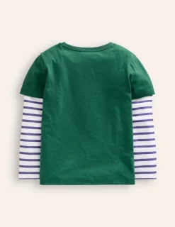 Tops, T-Shirts & Polos-Boden Applique Mock Sleeve T-Shirt-Jewel Green Festive Animals JewelGreenFestiveAnimals