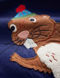 Tops, T-Shirts & Polos-Boden Applique Mock Sleeve T-Shirt-Starboard Blue Beaver StarboardBlueBeaver