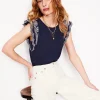 Nightwear & Lougewear | T-Shirts & Tanks-Boden Belle Broderie Sleeve Top- Navy