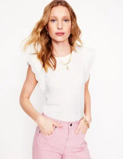 Nightwear & Lougewear | T-Shirts & Tanks-Boden Belle Broderie Sleeve Top- White