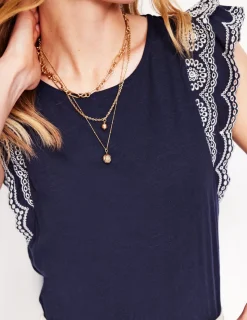 Nightwear & Lougewear | T-Shirts & Tanks-Boden Belle Broderie Sleeve Top- Navy