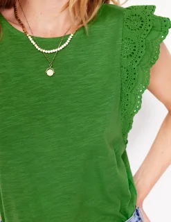 Nightwear & Lougewear | T-Shirts & Tanks-Boden Belle Broderie Sleeve Top-Paradise Green ParadiseGreen