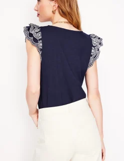 Nightwear & Lougewear | T-Shirts & Tanks-Boden Belle Broderie Sleeve Top- Navy