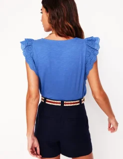 Nightwear & Lougewear | T-Shirts & Tanks-Boden Belle Broderie Sleeve Top-Blue River BlueRiver