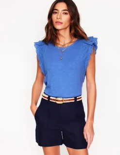 Nightwear & Lougewear | T-Shirts & Tanks-Boden Belle Broderie Sleeve Top-Blue River BlueRiver