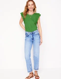 Nightwear & Lougewear | T-Shirts & Tanks-Boden Belle Broderie Sleeve Top-Paradise Green ParadiseGreen