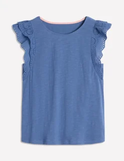 Nightwear & Lougewear | T-Shirts & Tanks-Boden Belle Broderie Sleeve Top-Blue River BlueRiver