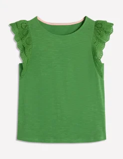 Nightwear & Lougewear | T-Shirts & Tanks-Boden Belle Broderie Sleeve Top-Paradise Green ParadiseGreen