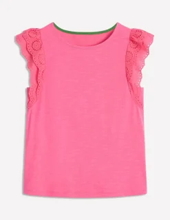 Nightwear & Lougewear | T-Shirts & Tanks-Boden Belle Broderie Sleeve Top-Pink Rose PinkRose
