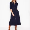Dresses & Jumpsuits | Midi-Boden Belted Ponte Shirt Dress- Navy