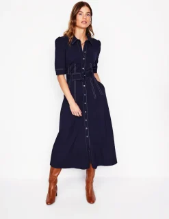 Dresses & Jumpsuits | Midi-Boden Belted Ponte Shirt Dress- Navy